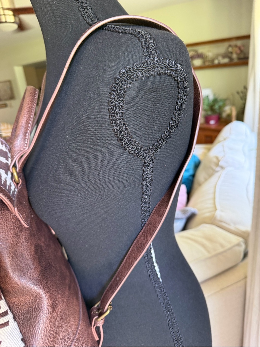 Brown & Cream Patterned Canvas Backpack - Picture 3 of 4